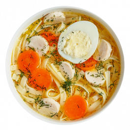 Консоме с колбасками из куриного филе Консоме с колбасками из куриного филе заказать доставку в Красноярске | Доставка «Беллини»
