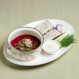 Борщ с говядиной и квашеной капустой Борщ с говядиной и квашеной капустой заказать доставку в Красноярске | Доставка «Беллини»