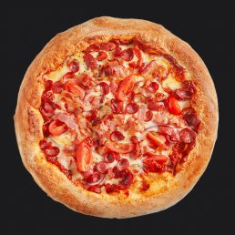 Пицца с беконом, колбасками и печёными овощами заказать доставку в Красноярске | «Перцы» в Красноярске