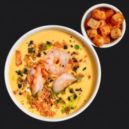 Сырный крем-суп с креветками Сырный крем-суп с креветками заказать доставку в Красноярске | «Перцы» в Красноярске