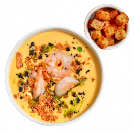 Сырный крем-суп с креветками Сырный крем-суп с креветками заказать доставку в Красноярске | Доставка «Беллини»