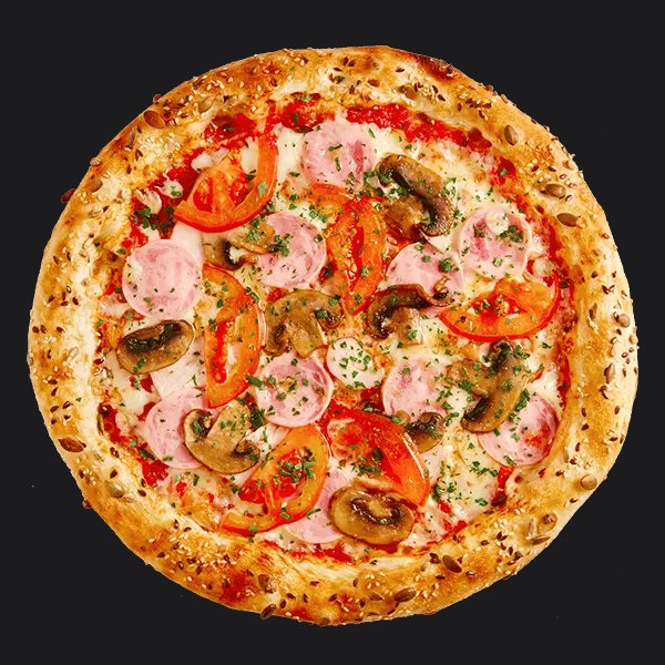 Пицца с ветчиной, копченой курицей и томатами заказать доставку в Красноярске | «Перцы» в Красноярске