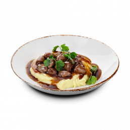 Куриные сердечки с картофельным пюре Куриные сердечки с картофельным пюре