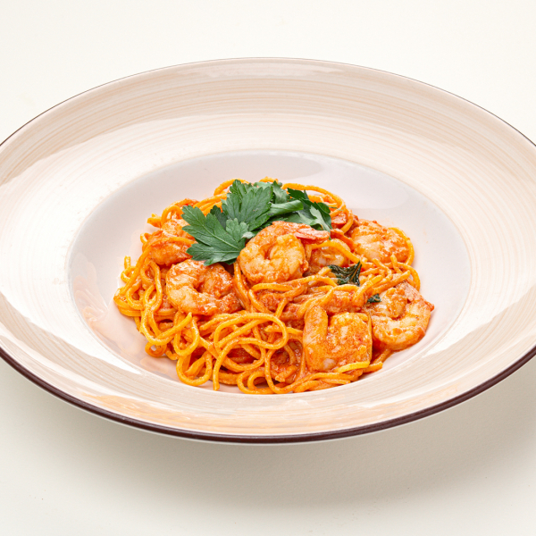 Спагетти с креветками в сливочно-томатном соусе заказать доставку в Красноярске | Формаджи