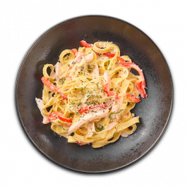 Соус сливочный с копчёным цыплёнком и овощами заказать доставку в Красноярске | Доставка «Артель»