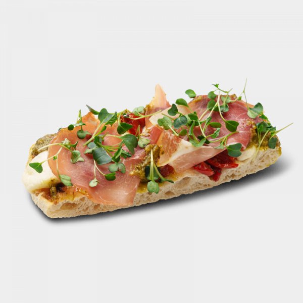 Брускетта с пармской ветчиной Брускетта с пармской ветчиной заказать доставку в Красноярске | «РомБаба»
