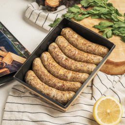 Толстые колбаски из свинины и говядины с гранатовым соусом заказать доставку в Красноярске | «Bellini Kitchen»